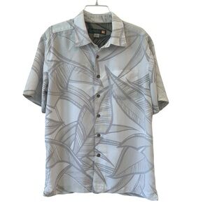 Quiksilver Muted Gray Purple Casual Button Down Shirt with Botanical Print M